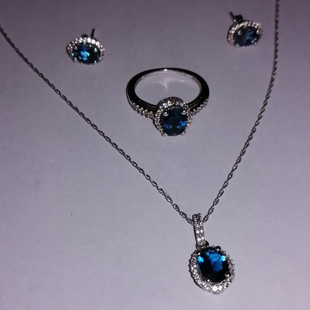 Sterling silver necklace earrings and ring